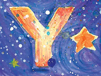 Y acrylic blue lettering orange typography wandering poste watercolor