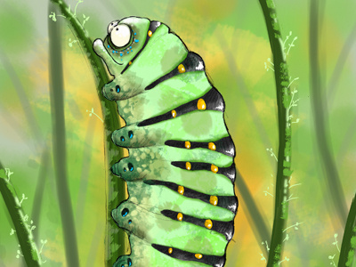 Little Buddy caterpillar comic digital green illustration