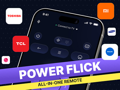 Power Flick - All-In-One TV Remote App app app design app icon branding design graphic design illustration logo remote remote control app tcl tv ui ux