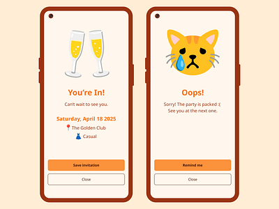 Confirmation and Error Screens animated app confirmation dailyui form mobile party ui ux