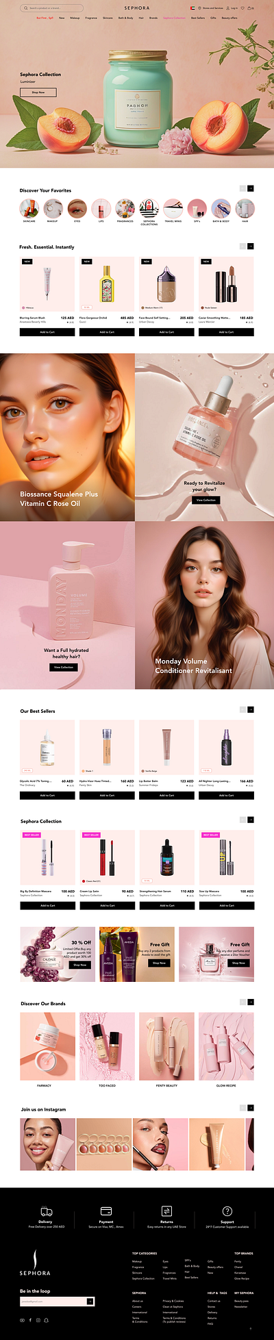 Sephora beauty beauty industry branding cosmetic desktop landing page logo makeup redesign skincare ui uiux ux