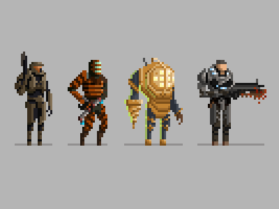 Pixel Video Game Characters bioshock dead space gamer gears of war geek halo nerd pixel art