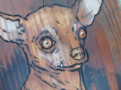 Pinto dog woodburning