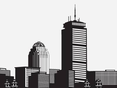 Boston Skyline black and white boston buildings illustration line art skyline vector