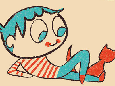 boy & cat boy cat illustration retro