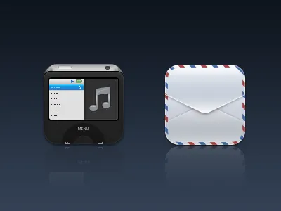 iPod and Mail Icons black envelope ipod mail music option white