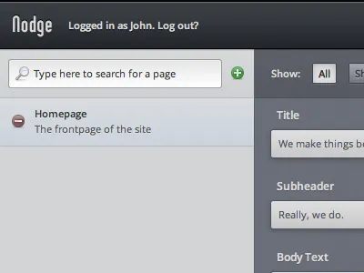 Nodge Interface V2 cms gui interface nodge ui