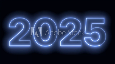 2025 text animation blue color neon on black background 4k video 3d animation black event graphic design motion graphics