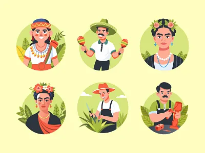 Mexican and Hispanic Characters avatar character character design character illustration cinco de mayo culture dia de muertos digital illustration face graphic design hispanic character illustration mexican mexican character mexico mexico people people portrait sombrero vector illustration