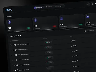 OSTA - Domains Dashboard admin dashboard cloud hosting cloud server cybersecurity dark design dashboard dashboard design domain product design saas uiux web design website