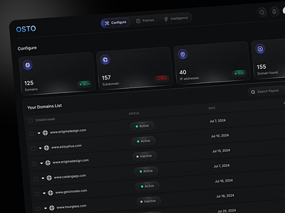 OSTA - Domains Dashboard admin dashboard cloud hosting cloud server cybersecurity dark design dashboard dashboard design domain product design saas uiux web design website