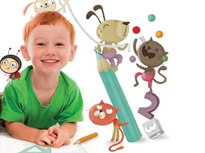 Math school book cover animals book cat children cover digital dog illustration math