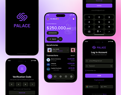 PALACE - Mobile App Design For Wallet app design banking dark design finance mobile app personal banking ui uibulbul wallet