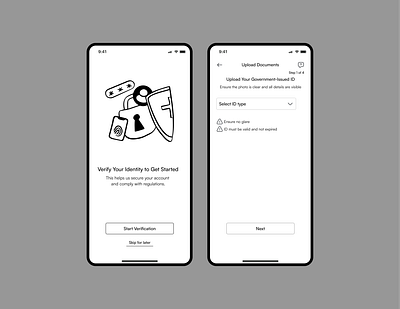 KYC Verification Screens app design design figma kyc kyc verification mobile app design mobile design security design ui ui design uiux uiux design