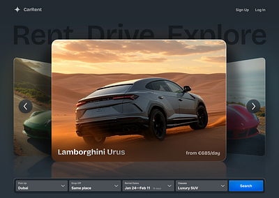 Drive your dream car. Explore the world. cover flow figma framer hero section landing page luxury