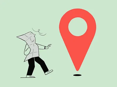 Illustration: Lost in the Map Marker art art design artistic humor artwork clever concept creative minimalism everyday challenges gps metaphor humorous illustration location pin map minimalist design modern navigation playful design red icon symbolic art travel and exploration travel struggles walking motion