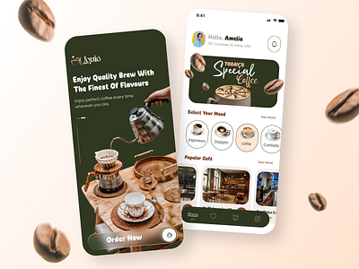 Coffee Ordering App cafe app coffee coffee app ui coffee app ui design coffee bean coffee cup coffee product coffee shop coffee shop dashboard espresso food and beverage food and drink food app food ui mobile app restaurant app starbucks ui deisgn ui design