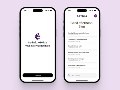 Felina - AI chat mobile app ai ai search app design artificial intelligence branding design design inspiration illustration llm logo midjourney minimal design mockups search ui voice chat web design