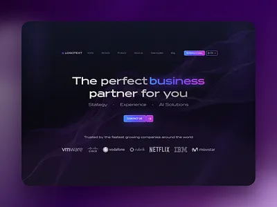 Hero section for AI business branding design interface ui website