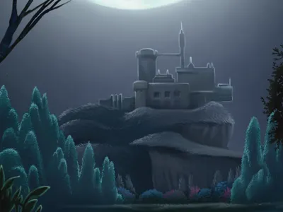 The Red Queen's Castle alice in wonderland building drawing illustration moon photoshop plant tree