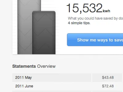 Energy Email Statements blue button chart email graph gray number table