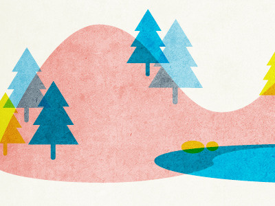 Out of Doors hill illustration lake trees