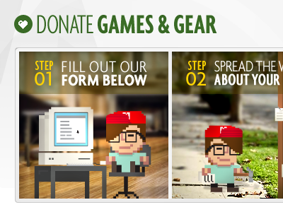 DonateGames.org blue green icons pixel art