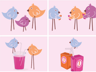 Gaggle Birds Drinking Juice birds illustration juice pink