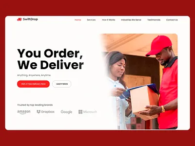 Landing Page for SwiftDrop Delivery Service bold typography corporate website courier service delivery service e commerce delivery fast delivery landing page landing page design logistics solutions minimalistic layout modern web design partner logos professional branding reliable service trust building elements user engagement user experience ux design web design website