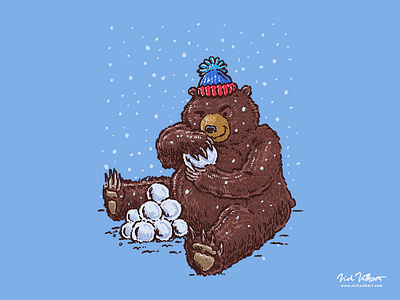 The Snowball Bear bear brown bear grizzly bear illustration illustrator snow snowball snowball fight stocking cap winter