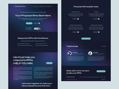 RFP consultant website about consultant dark gradient graphic design homepage landing page minimal modern personal website portfolio portfolio website proposal rfp services testimonial ui design ui ux design web design website design
