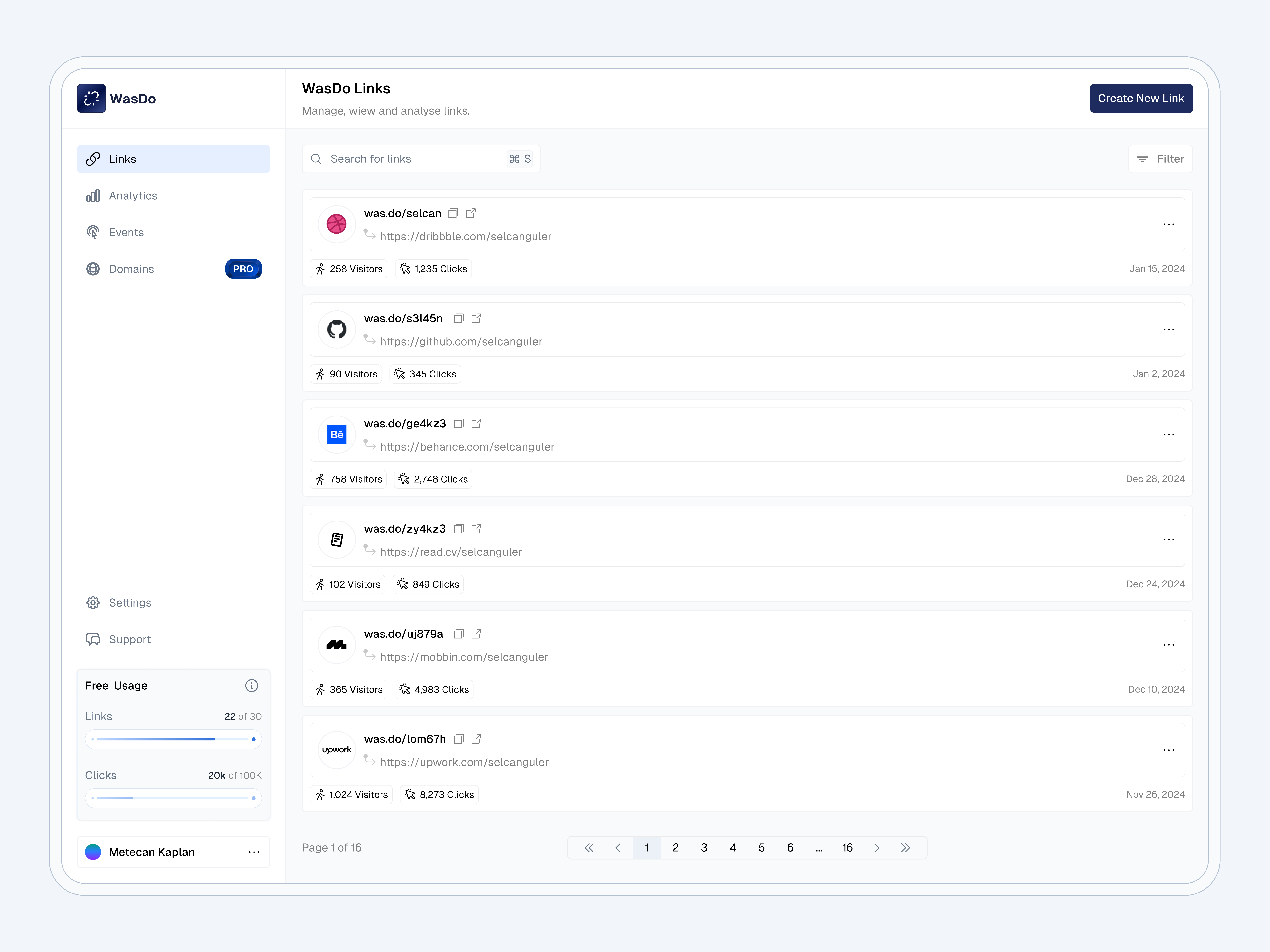 Link Shortener Web App - Links Page Design app cards design link links shortener ui url web