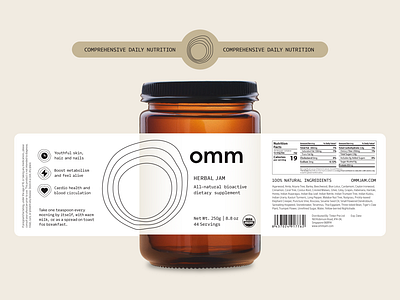 Omm Herbal Jam black branding design elegant food graphic design high end jam jar label logo minimal simple white