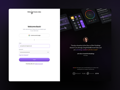 Bride&Groom. Website Redesign corporate design gradients log in purple registration reviews screen sign in sign up ui ux visual