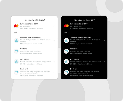 Payment Options UI – Seamless & Transparent Transactions appdesign bankingui branding checkoutdesign cryptoapp darkmodeui designinspiration dribbble figma financialtechnology fintechdesign minimaldesign mobileappdesign moneytransfer paymentui ui uitrends uiuxdesign userexperience uxresearch