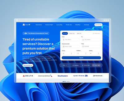 Cloud 10- Premium Flight Booking website booking flight landing page ui ux website