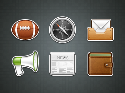 Badges-1 badges compass football inbox megaphone news wallet