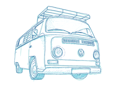 Bay Window VW Campervan illustration sketch vw campervan