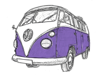 VW Campervan Split Screen Purple illustration sketch vw campervan