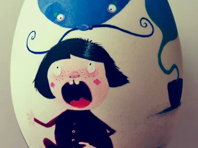 Cakeghost acrylic analog blue egg ghost girl illustration