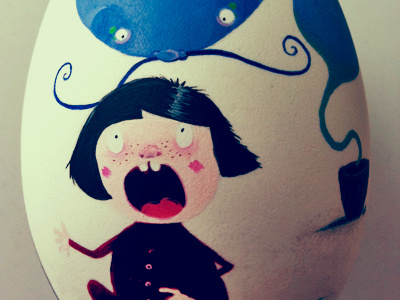Cakeghost acrylic analog blue egg ghost girl illustration