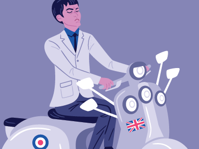 Mod 60s british illustration man mod progress retro scooter suit vector