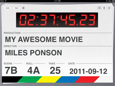 Take One app clapperboard ios ipad lcd movie slate ui ux