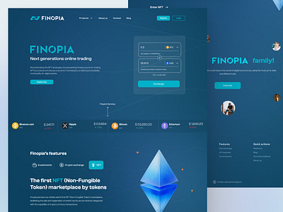 Finopia: Exchange landing page design exchange landing landing page minimal design product design saas