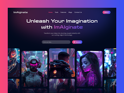 Imaiginate - AI Image Generator Landing Page ai ai generator ai image app artificial intelligence design image generator landing page ui ui design ux website