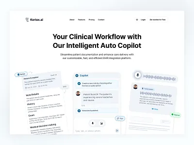 Clinical AI Copilot - Hero Section ai co pilot clean design clinical design health minimal ui web webdesign