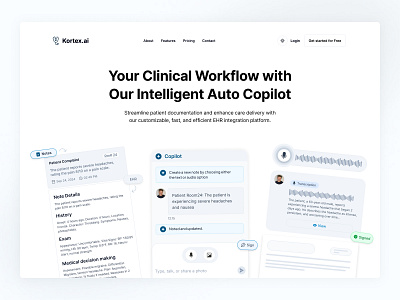 Clinical AI Copilot - Hero Section ai co pilot clean design clinical design health minimal ui web webdesign