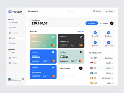 FinFlow - Card Page card clean dashboard debit debit card design digital wallet finance financial minimalist modern money saving spending ui ux wallet website