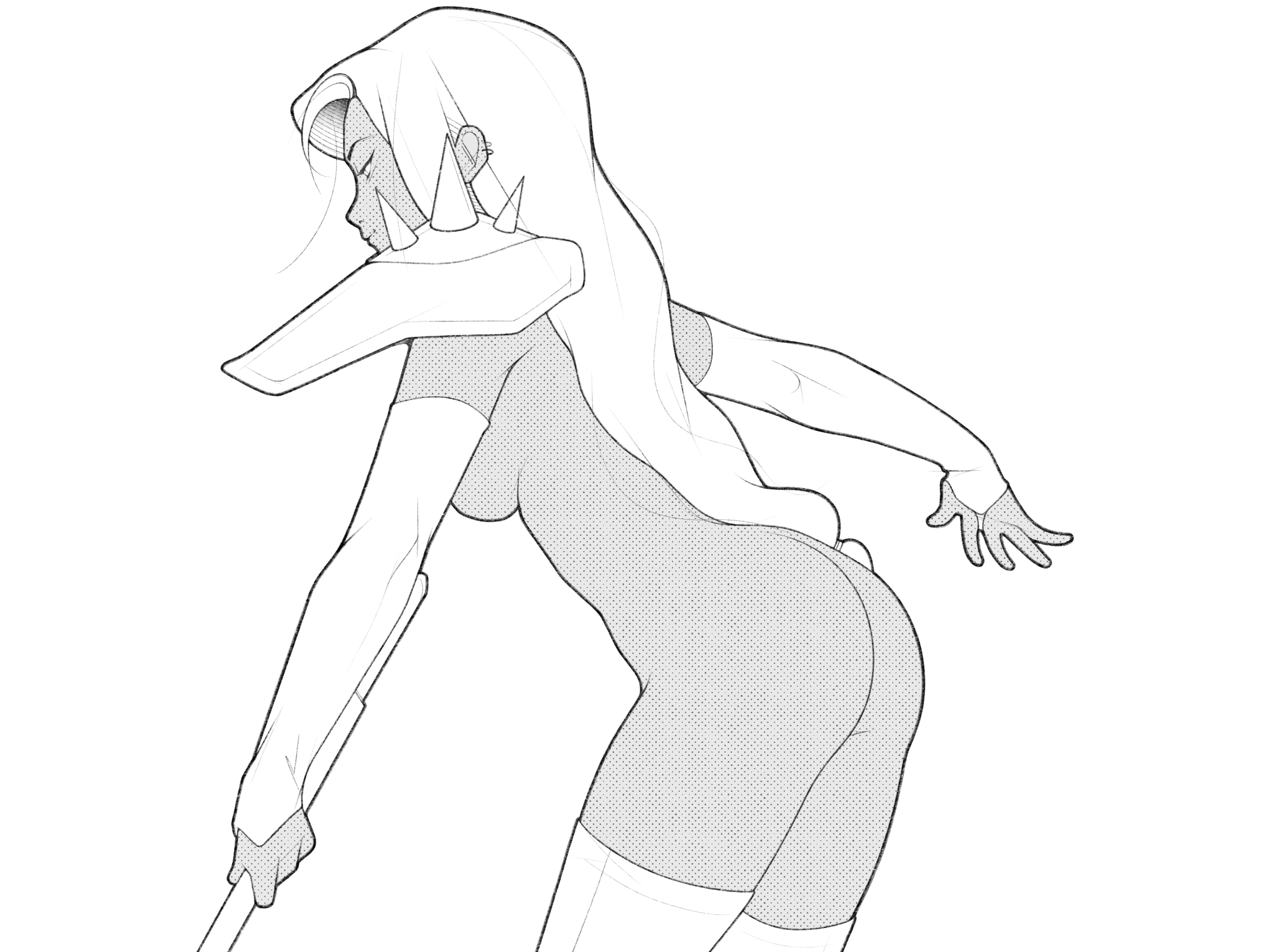 warrior black and white body cartoon character character design comic details drawing fantasy girl halftone illustration line minimal monochrome pencil procreate simple sword warrior