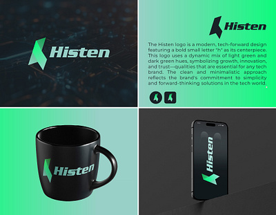 Histen Tech Logo Brand Identity Design best tech logo brand guide brand guide design brand identity brand identity design branding design graphic design green logo design illustration logo logo design minimal modern modern logo professional tech tech logo technology logo design unique